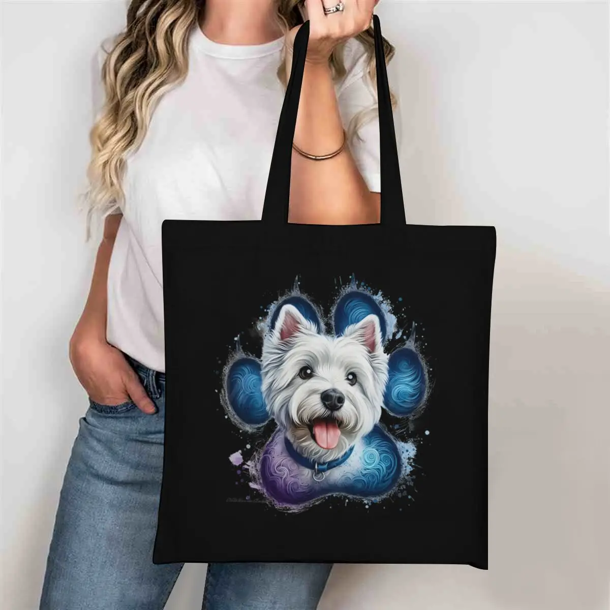 

Женские сумки Fun Dog and Paw, винтажные холщовые сумки-тоут с акварельным рисунком, сумка через плечо для подростков с мультяшными животными для любителей собак