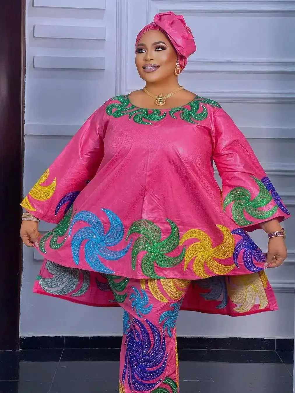 Plus Size African Clothes for Women 2024 New Dashiki Ankara Evening Gown Bazin Wedding Party Long Dresses with Headscarf