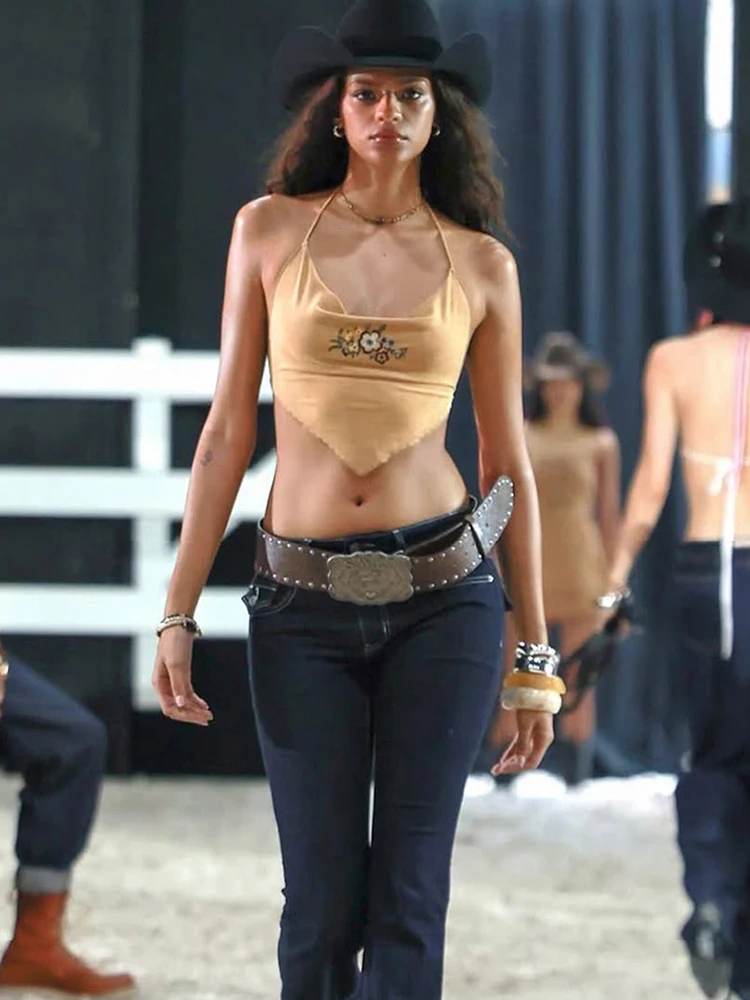 Nibber سترات نسائية مطبوعة بالزهور برقبة منخفضة بدون ظهر رسن ساخن كتكيت بسيط كلاسيكي صيفي مثير موضة ملابس علوية صغيرة للشارع منتصف الليل #4