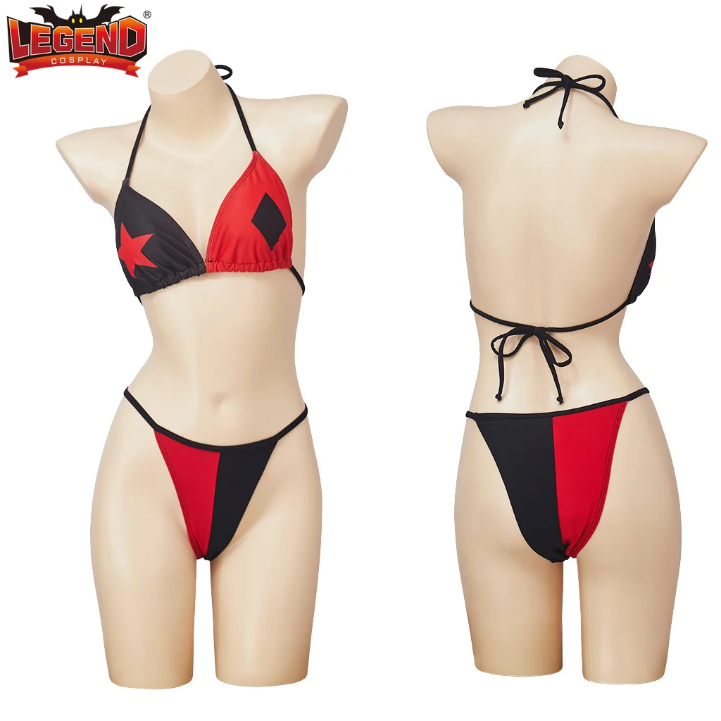 Film neue Harley Cosplay Kostüm Badeanzug Bikini Quinn zweiteilige Bade bekleidung Badeanzug Super Bösewicht Outfit Frau Crop Top kurz