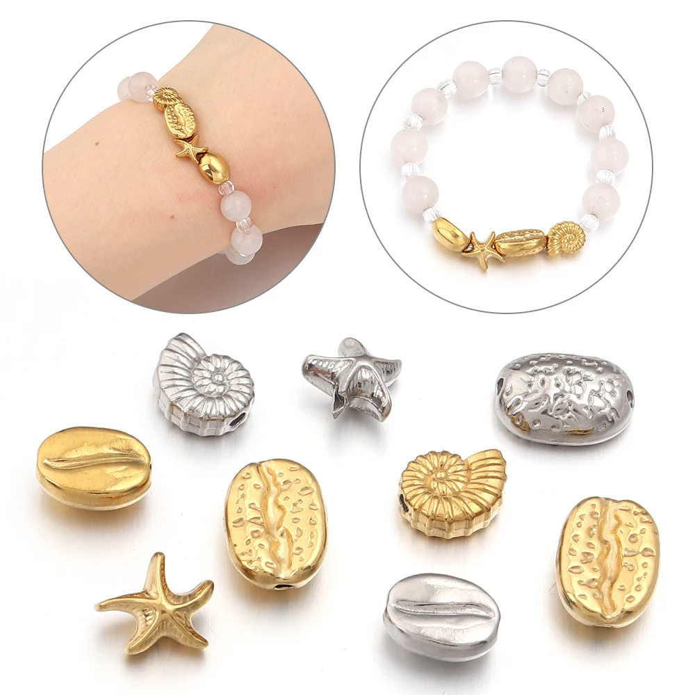

5pcs/lot Stainless Steel Ocean Animals Charms Spacer Beads Starfish Seashell Loose Beads For DIYJewelry Making Bracelet Necklace