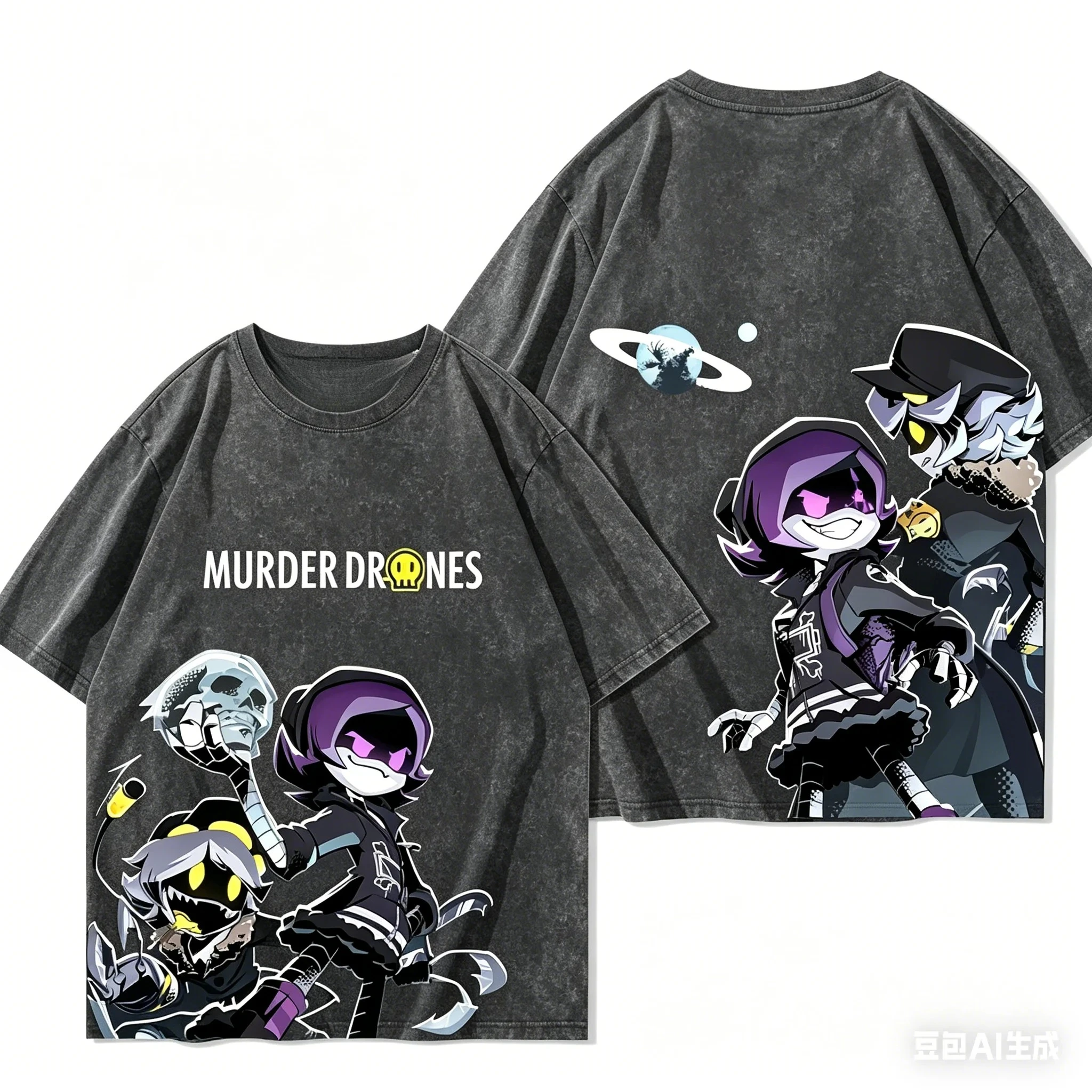 Murder Drones Washed T-shirt Oversized Unisex Retro Fashion Fashion Street Casual Classic Loose Trendy Y2k Short Sleeves Couples