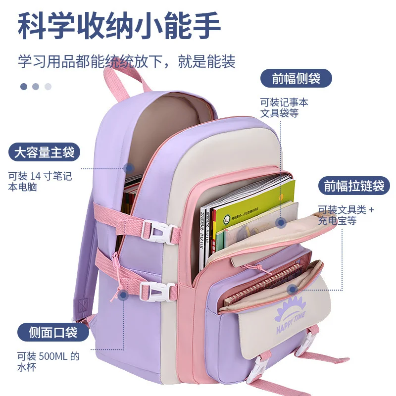 Simpatica borsa da scuola coreana per ragazza zaino kawaii rosa viola bookbag studente elementare regalo per bambini