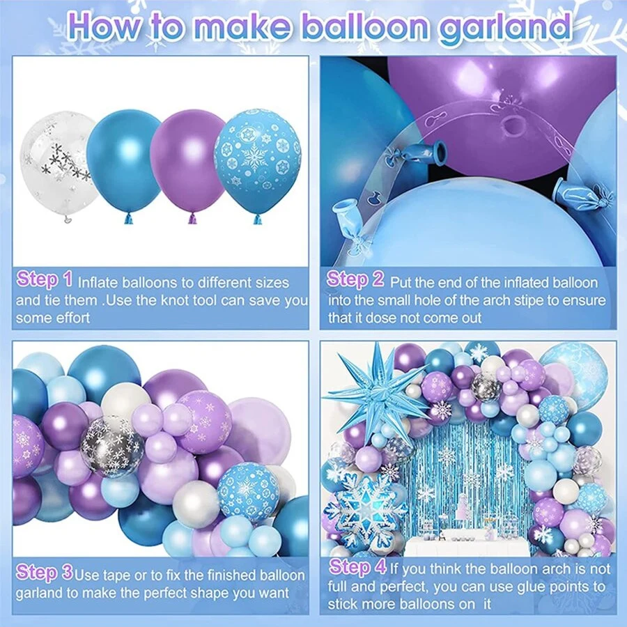 140pcs/Set Elsa Frozen Snowflake Balloons Garland Arch Kit Girl 5th Happy Birthday Snow Queen Themed Party Decorations Globos