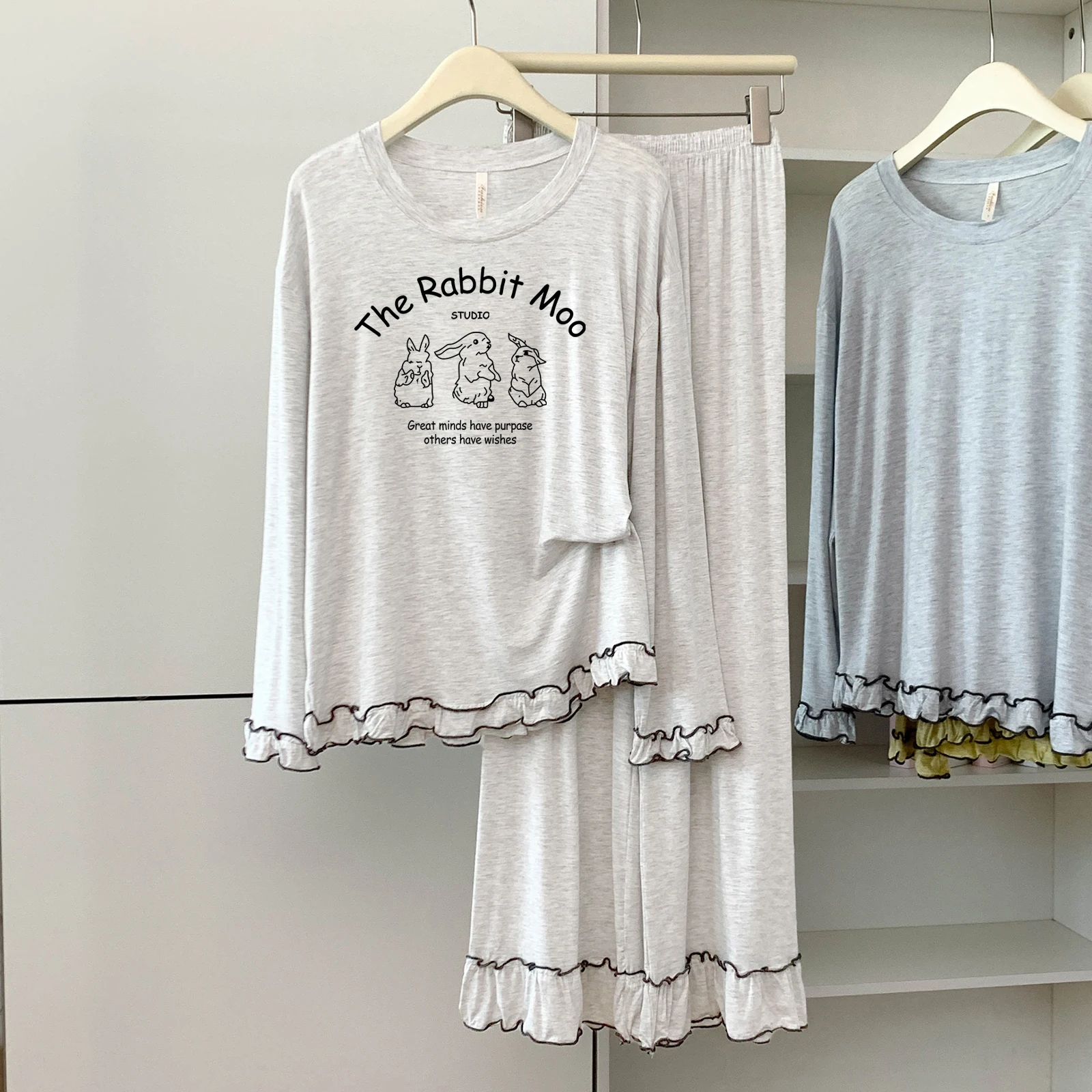 5174-05 모달 코튼 라운드 넥 긴팔 긴바지 잠옷 여성용 봄 가을 얇고 편안한 홈웨어