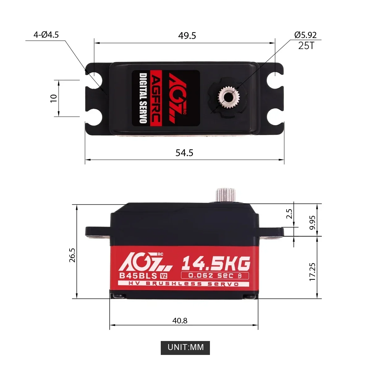 AGFRC B45BLS V2 48g HV 2BB Steel Gear 14.5KG Brushless Low Profile Fast Speed Servo Motor For 1/10 1/12 Scale RC Drift Car Boat