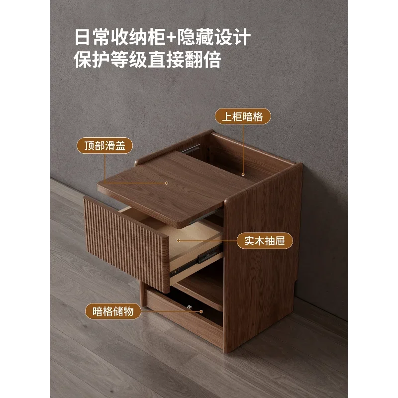 Concealed bedside table Solid wood with lock Household bedroom Simple bedside table Insurance hidden storage locker