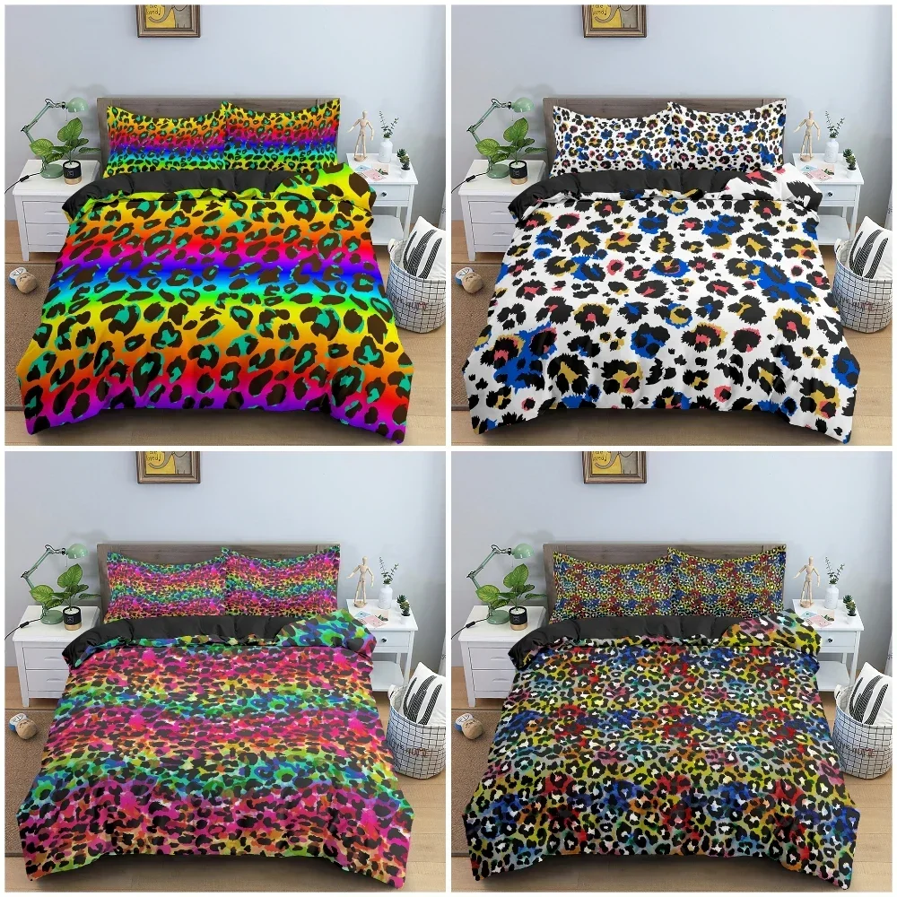 

Watercolor Animal Skin Texture Duvet Cover Set Tie Dye Gradient Color Bedding Set Pillowcase King Queen Luxury Bedclothes 2/3PCS