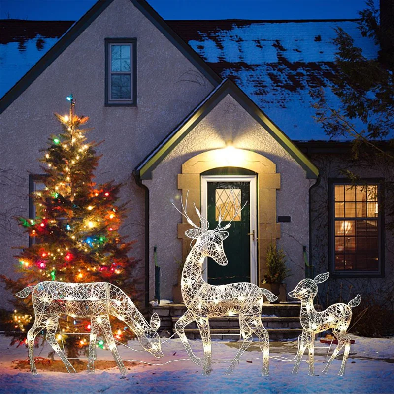 Art Elk Deer Garden Decor Silver Glowing Reindeer Ornament Outdoor Yard Decoration Handmade Led Light Glowing Glitter Reindeer