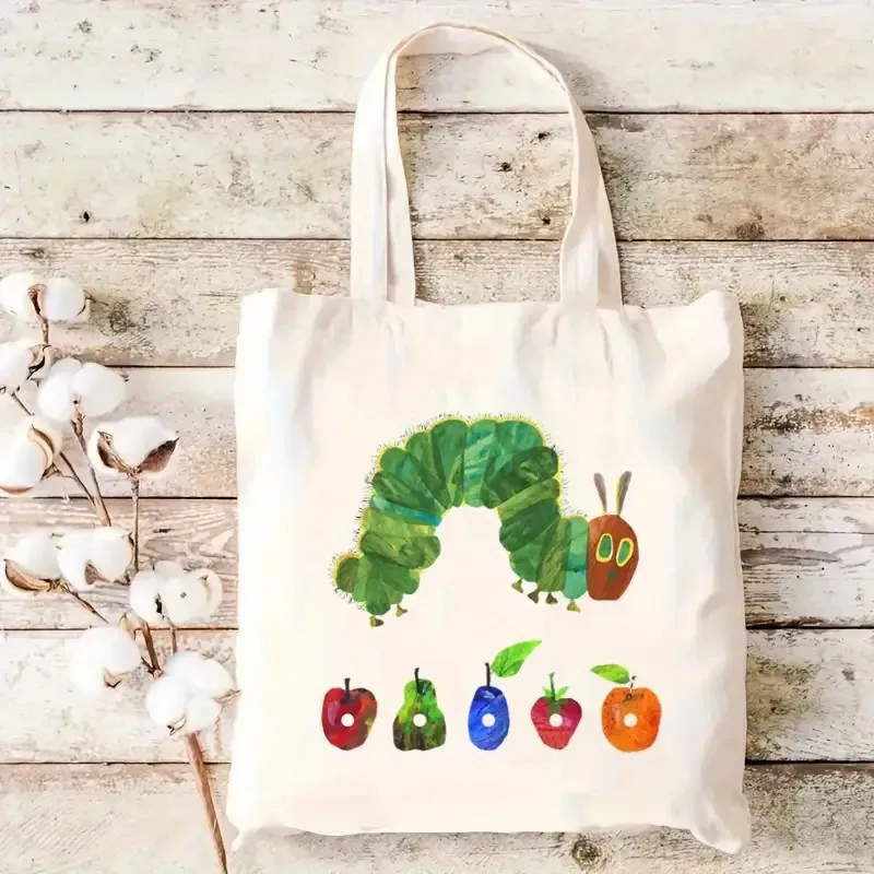 

The Very Hungry Caterpillar Canvas Tote Bag Stylish Colorful Fruits & Caterpillar Shoulder Bag for Casual & Fashion Use Bag