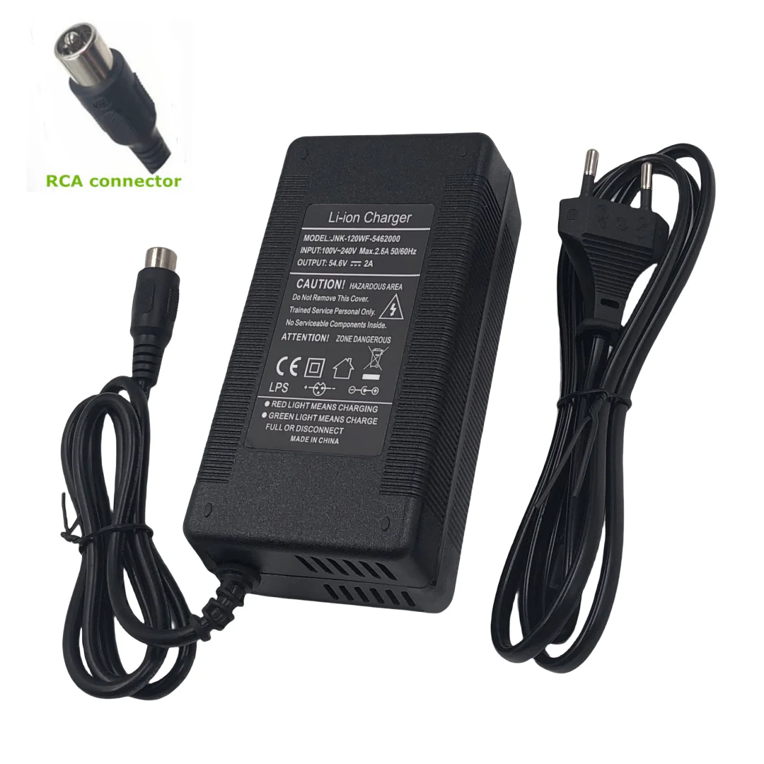 شاحن بطارية ليثيوم 54.6 فولت 2 أمبير 48 فولت 13 ثانية شاحن Kugoo G1 شاحن بطارية ليثيوم أيون عالي الجودة مع مدخل مروحة 100-240 فولت