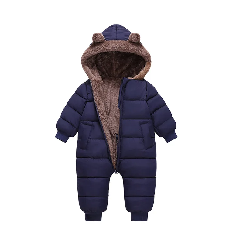 

Newborn Baby Winter Hooded Plush Romper Infant Cotton-padded Warm Thicken Zipper Rompers Toddler Playsuit One-piece Clothing