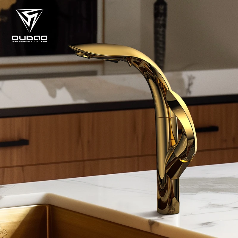 High End Gold Plating Spray CUPC NSF Kitchen Mixer Faucet With Pull Down Sprayer