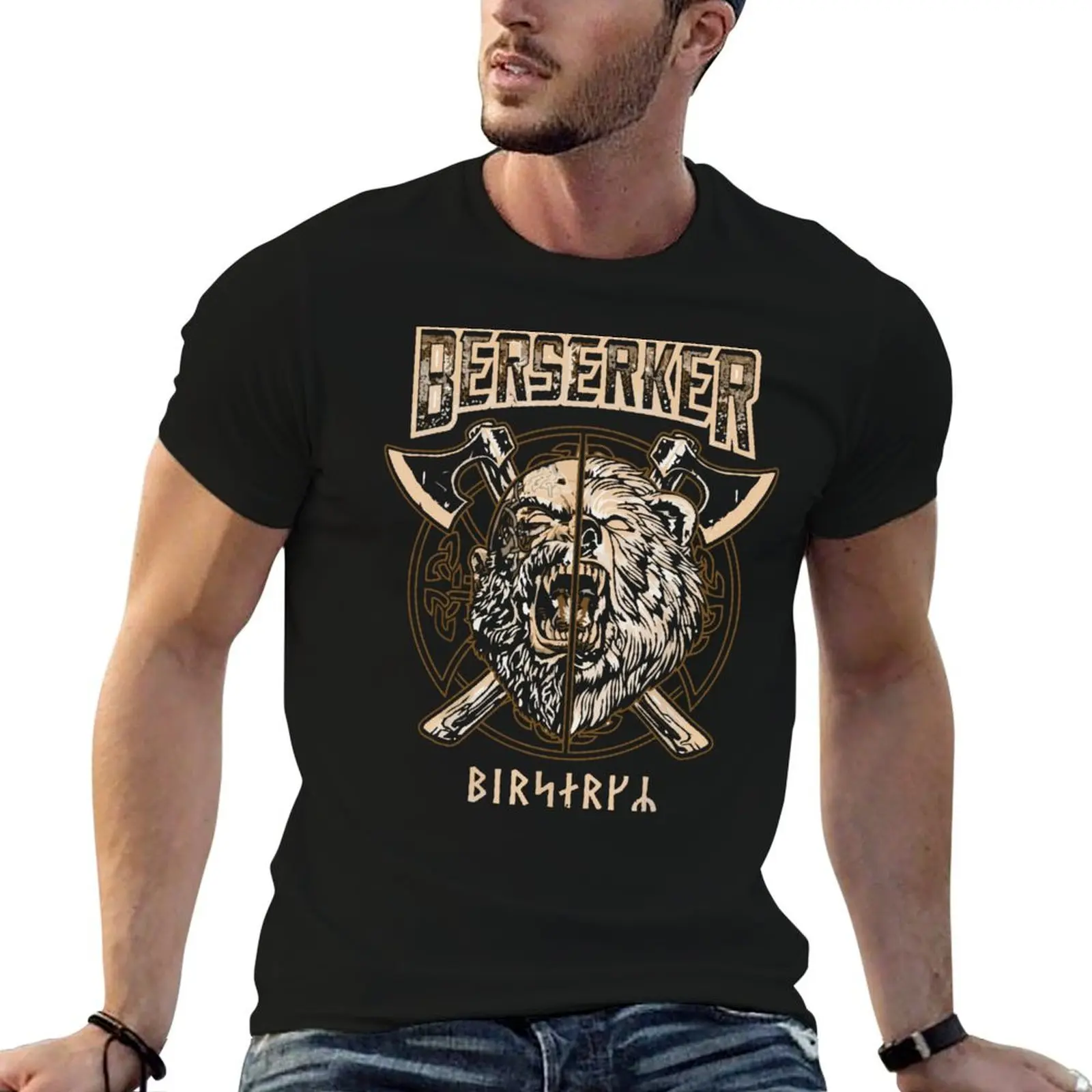 

viking bear, bear, celtic, viking warrior, berserker, mythology T-Shirt black cotton t-shirt plain for man package T-Shirt