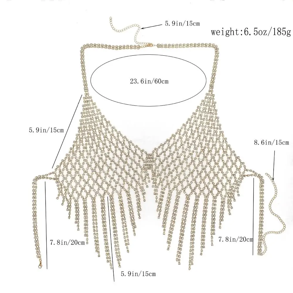 Fashion Geometric Rhinestone Body Chain Sexy Mesh Tassel Bra Jewelry Shiny Stage Performance Accessory Party Nightclub