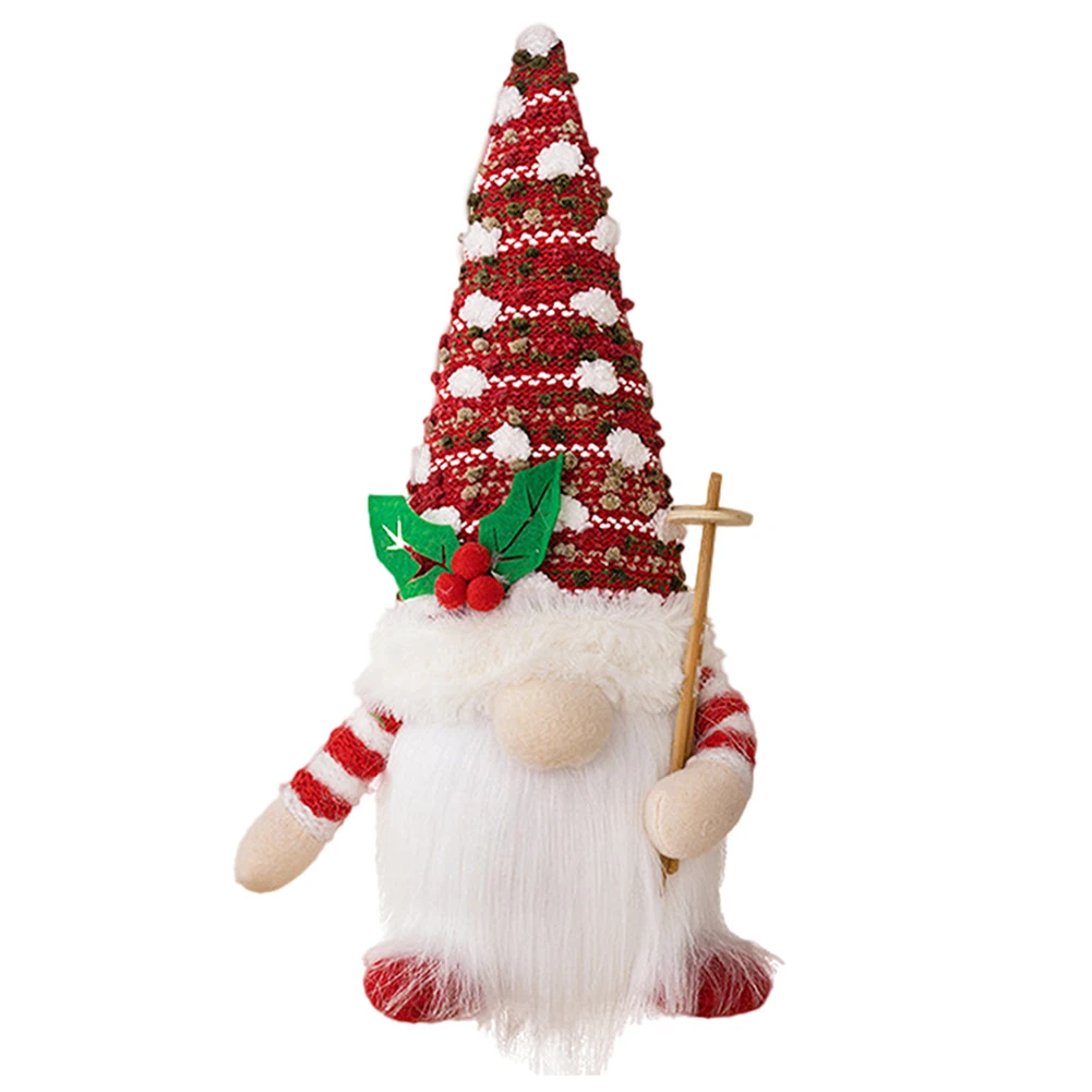 Figuras de gnomo navideño hechas a mano con diseño de luz para decoración de mesa navideña y estante Rojo Verde 16 x 28 cm