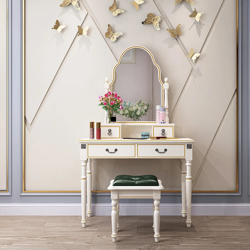 

Minimalist Bedroom Vanity Table Drawers White Wooden Unique Vanity Makeup Desk Mirror Modern Tocador Blanco Furniture Home
