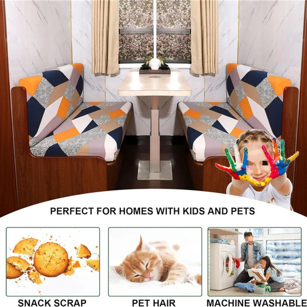 Elastic Dinette Cushions Covers Floral Jacquard Spandex Armless Sofa Cover Non-slip Camper Car Bench Cover Furniture Protector