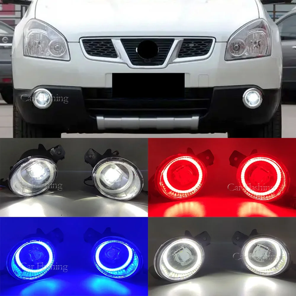 New！ Car LED Angel Eyes Foglight For Nissan Qashqai Qashqai+2 J10 Fog Light Kit DRL 12V 2007 2008 2009 2010 2011 2012 2013 Fog l