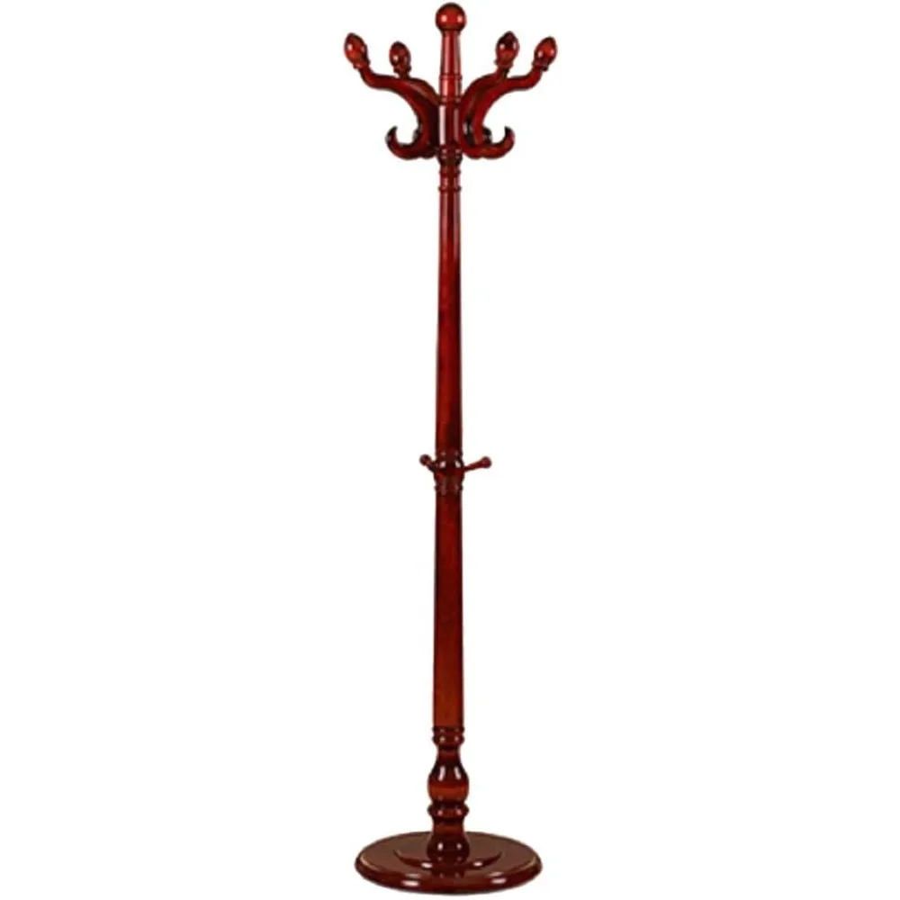 

Heavy Duty Antique Style Coat Rack, Birch Wood, 11 Hooks, Dark Red, 70" High