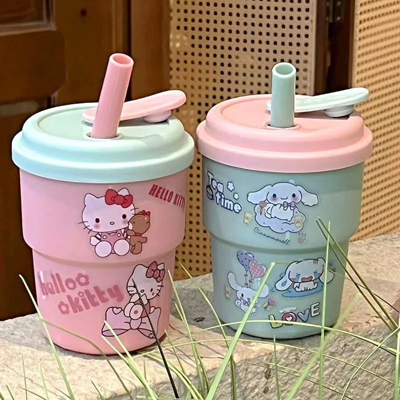 

Sanrio HelloKitty Cinnamoroll Drink Straw Mugs Kawaii Ladybro Cartoon Plastic Water Cup Anime Action Figures Gift for Girlfriend