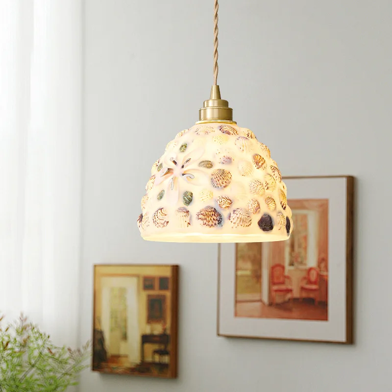 European Rotundity Colorful Shell Glass Ceiling Pendant Lights Personality Living Room Bedroom Kitchen Restaurant Hanging Lamps
