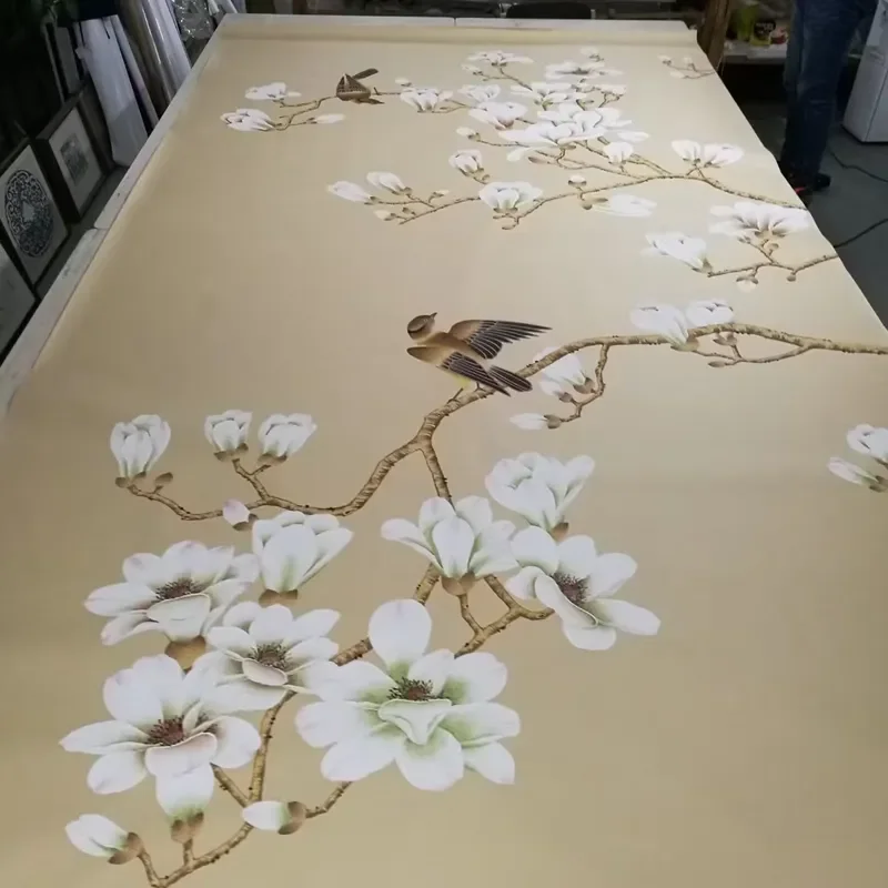 ZHENLING Magnolia Design Chinoiserie Wallpaper Mural for Interior House Wall Decoration