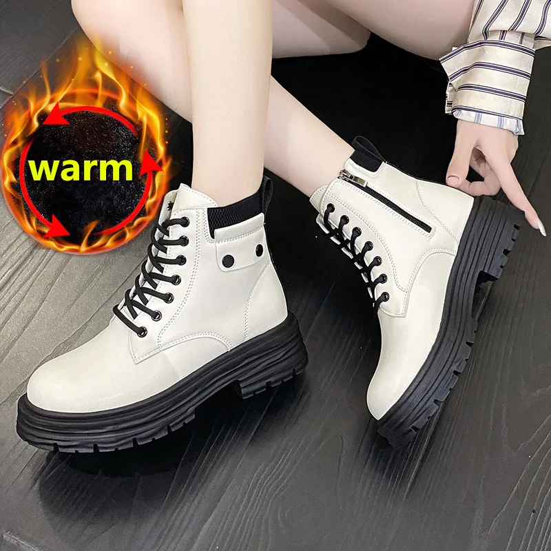 

Martens for women 2023 new winter boots chunky ankle boots with velvet warm thick soled British style women's boots