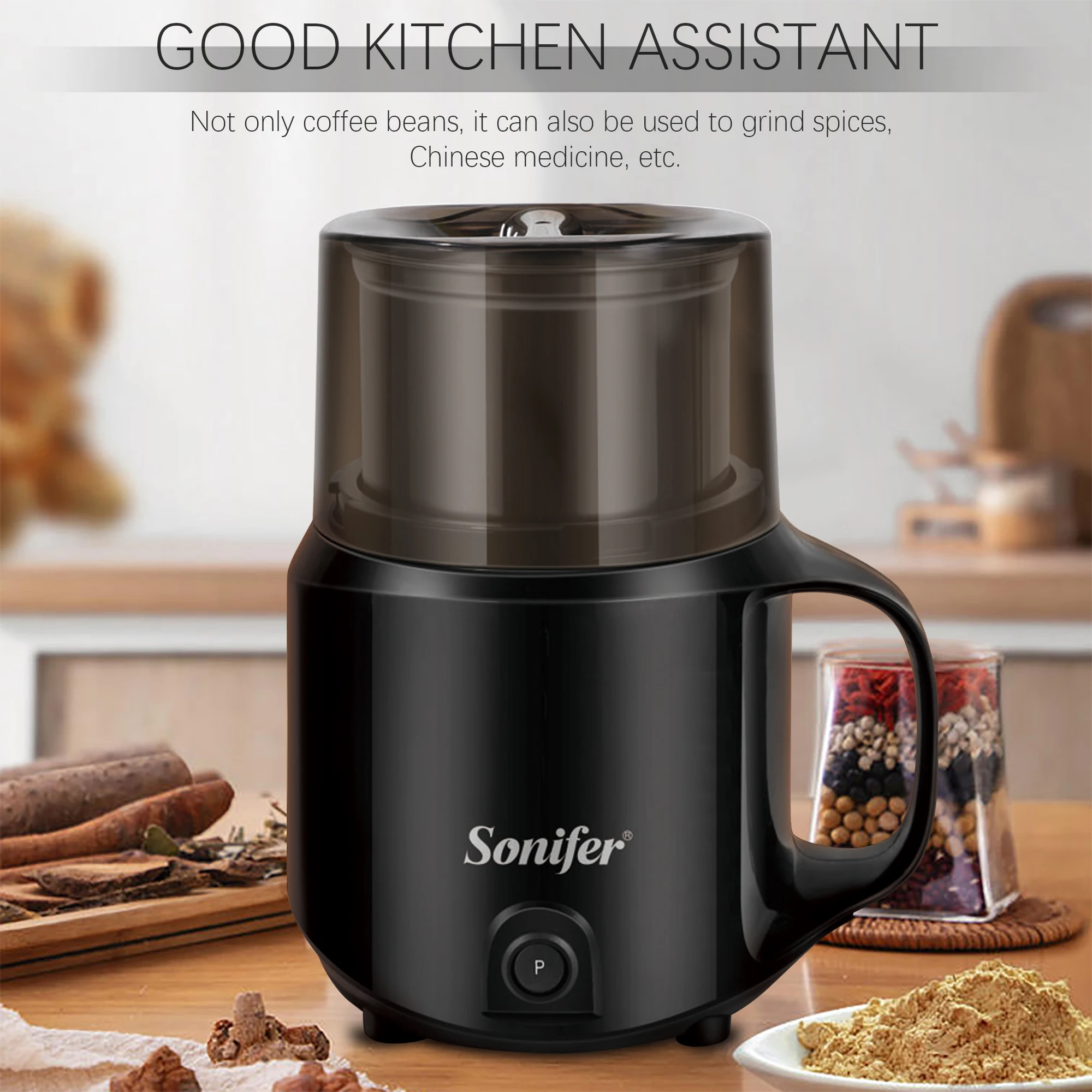 Detachable Electric Coffee Grinder Stainless Steel Grass Nuts Herbs Grains Pepper Spice Flour Mill Coffee Beans Grinder ​Sonifer