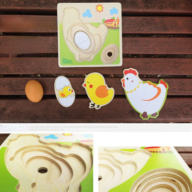 Wood 3D Puzzle Chick Grow Hens Laying Eggs Process Jigsaw Learning Education Montessori Toys