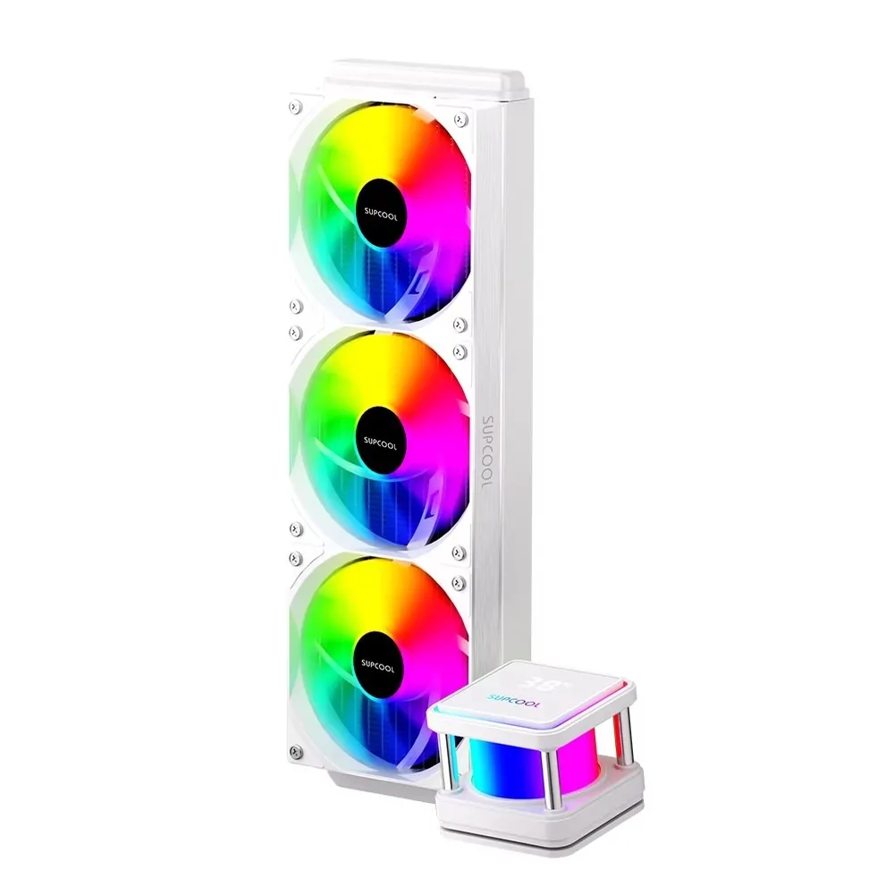 SUPCOOL PC Water Cooling 360mm White RGB AIO CPU Cooler, Custom Logo, V6 Liquid Cooler for Intel/AMD, Low Noise