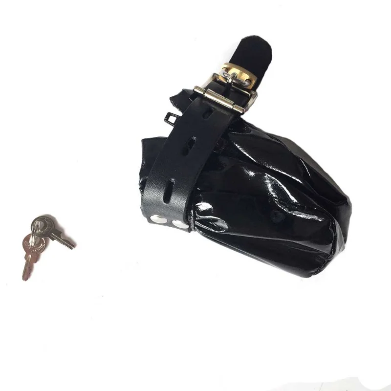 Patent Leather BDSM Male Ball Chastity Bird Cage Belt Penis Sleeve Cock Egg Mini Bag with Lock Adult Bondage Sex Toys for Men