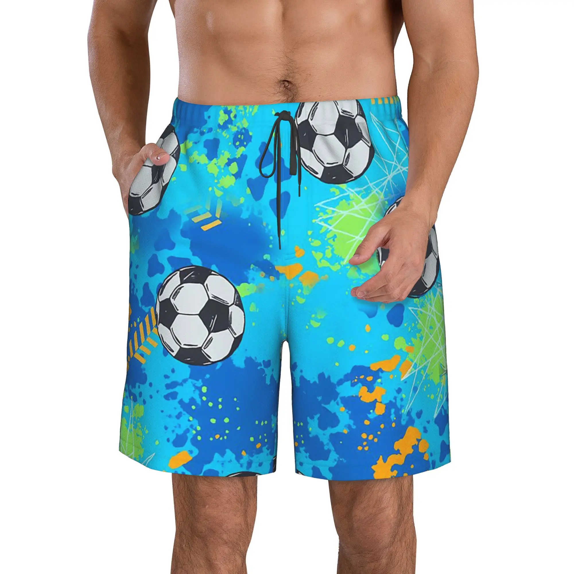 Splash Ink Football Pattern Trunks Beach Board Shorts Casual Quick Dry Swim Summer Men Pants