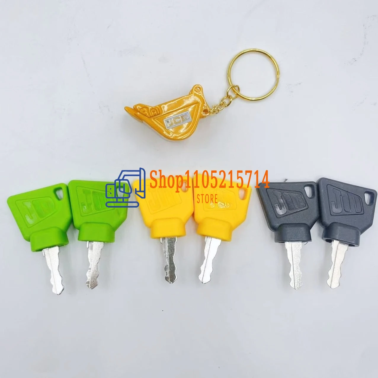 2Pcs JSB 3CX Parts Digger Plant Keys Black Green Equipment Ignition Stainless Steel Key For Switch Starter with Bucket Keychain