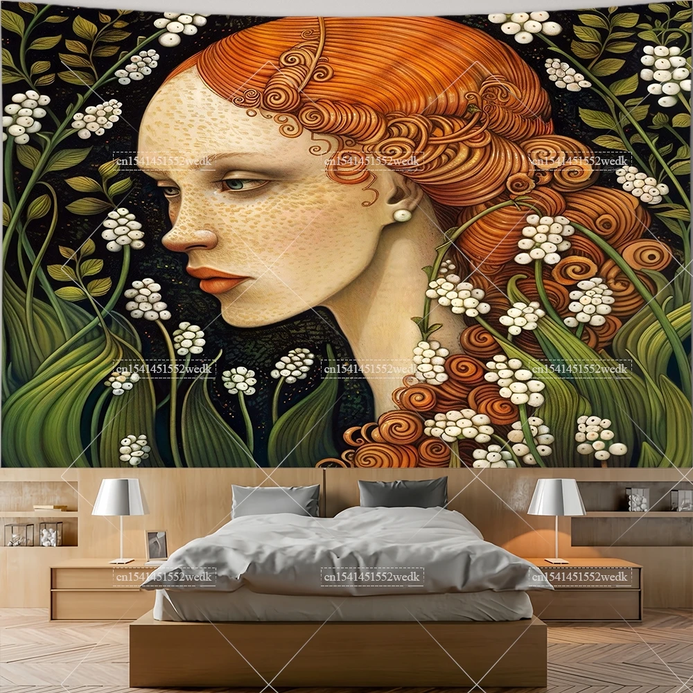 Lily of the Valley Woman Tapestry Wall Hanging Aesthetic Room Decor Flowers Tapestrys For Bedroom Home And Garden Banners