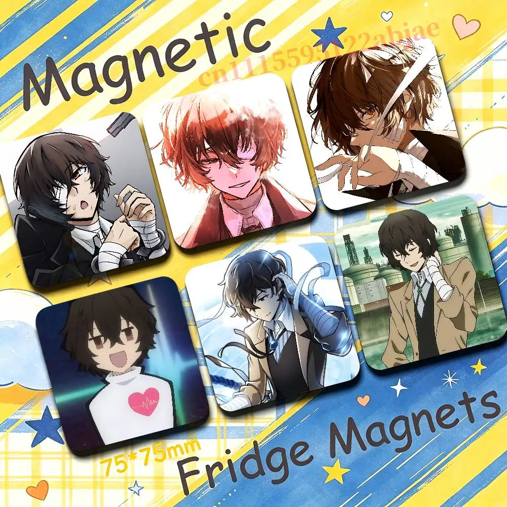 Osamu D-Dazai 75mm Square Cute Fridge Magnet Decorative Refrigerator Magnet Home Kitchen Decoration Souvenir Gift