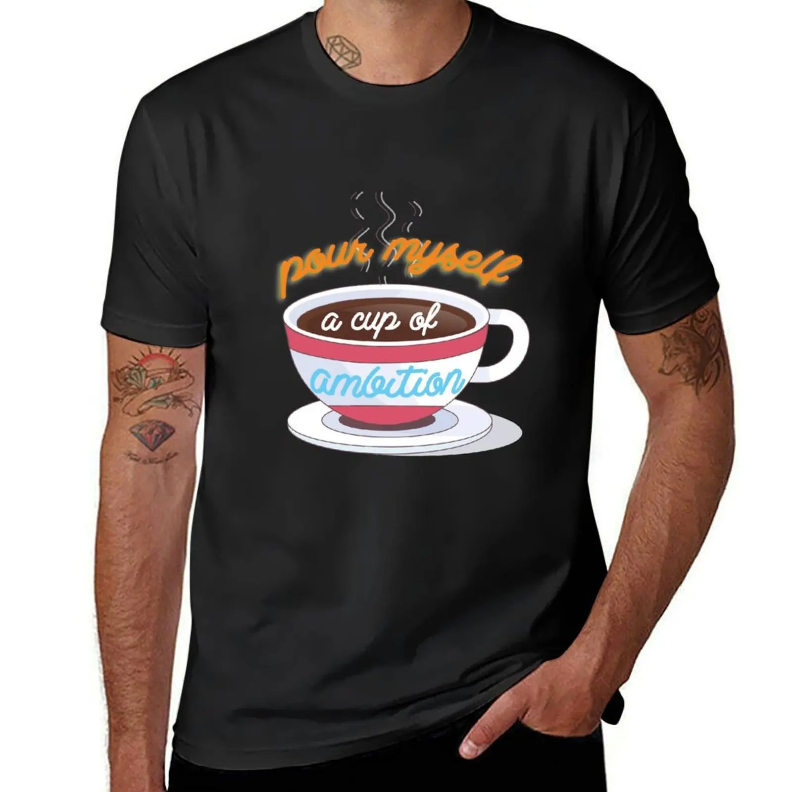 9-5 Cup of Ambition Sticker T-Shirt plain sports fans t shirts for men