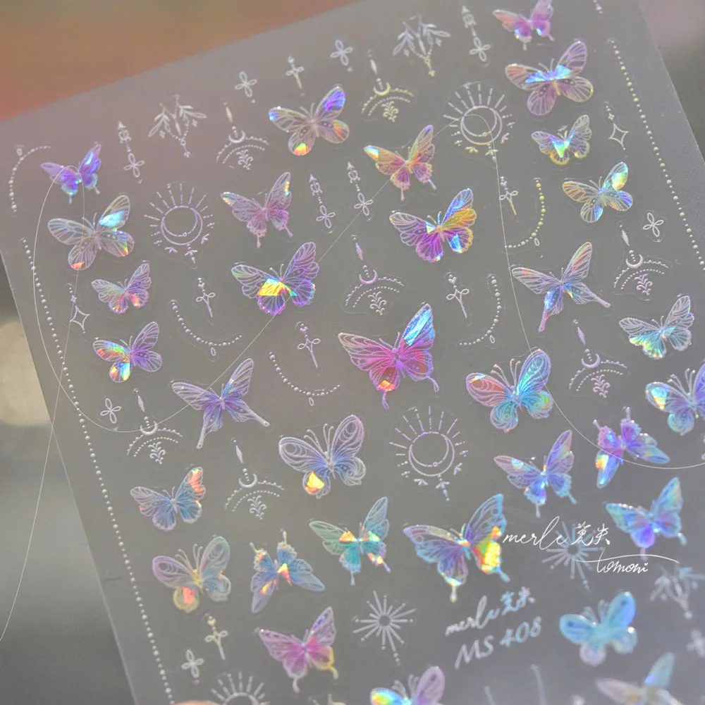 สติกเกอร์ติดเล็บลายผีเสื้อคริสตัล5D 1แผ่นลายแฟนตาซีสลักติดอุปกรณ์ตกแต่งเล็บแบบ3D สติกเกอร์ความงามแบบ DIY ขนาด10*8ซม. 1แผ่น