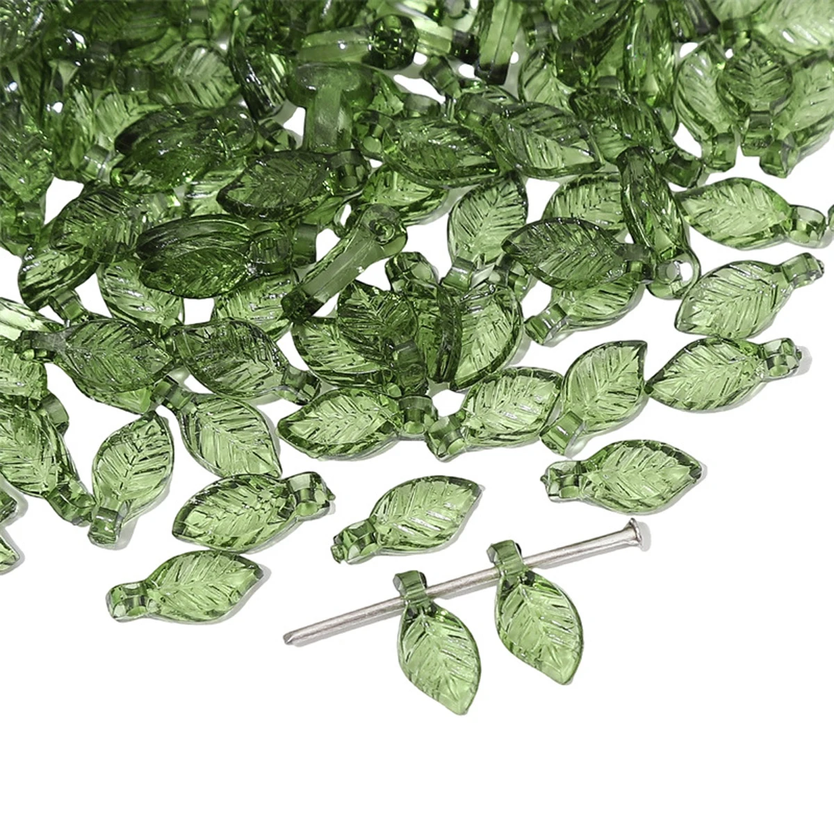 10/50PCS Acrylic Mini Tree Leaf Beads Transparent Green Plant Bead for Handmade DIY Making Jewelry Earrings Necklace Accessories image 5