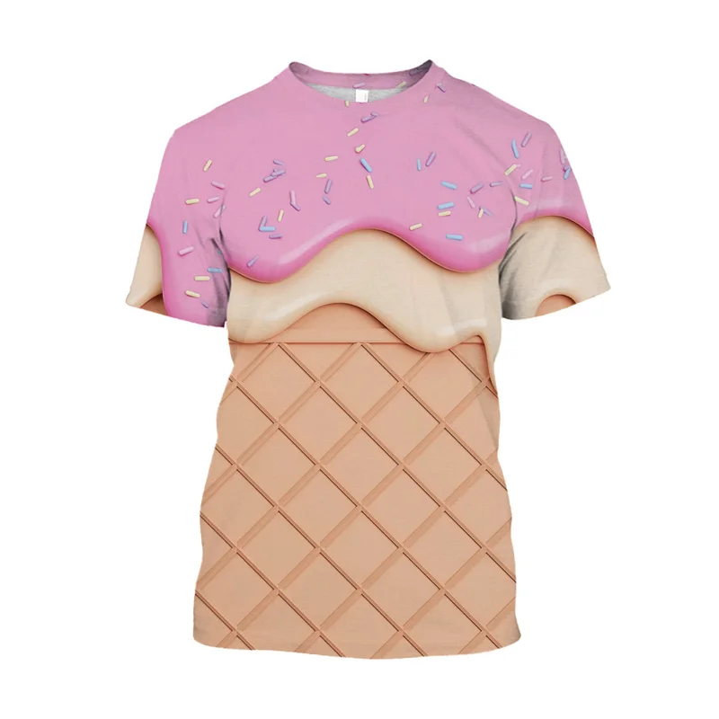 Camiseta de verano con estampado 3D de helados, hamburguesas y donuts, camisetas gráficas para hombres y mujeres, camisetas divertidas de manga corta.