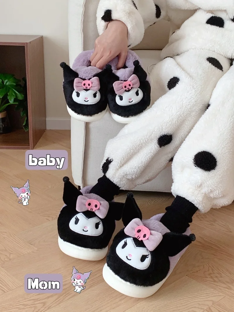 New Sanrio Kawaii Hello Kitty Kuromi Cinnamoroll Plush Shoes Slippers Women Home Cotton Slippers Warm Winter Girl Christmas Gift