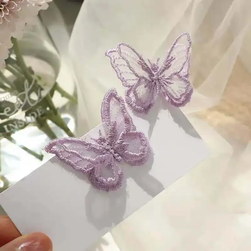 2024 New Design Purple Flower Butterfly Drop Earrings For Women Sweet Fairy Mystery Shiny Crystal Resin Lace Earring Jewelry