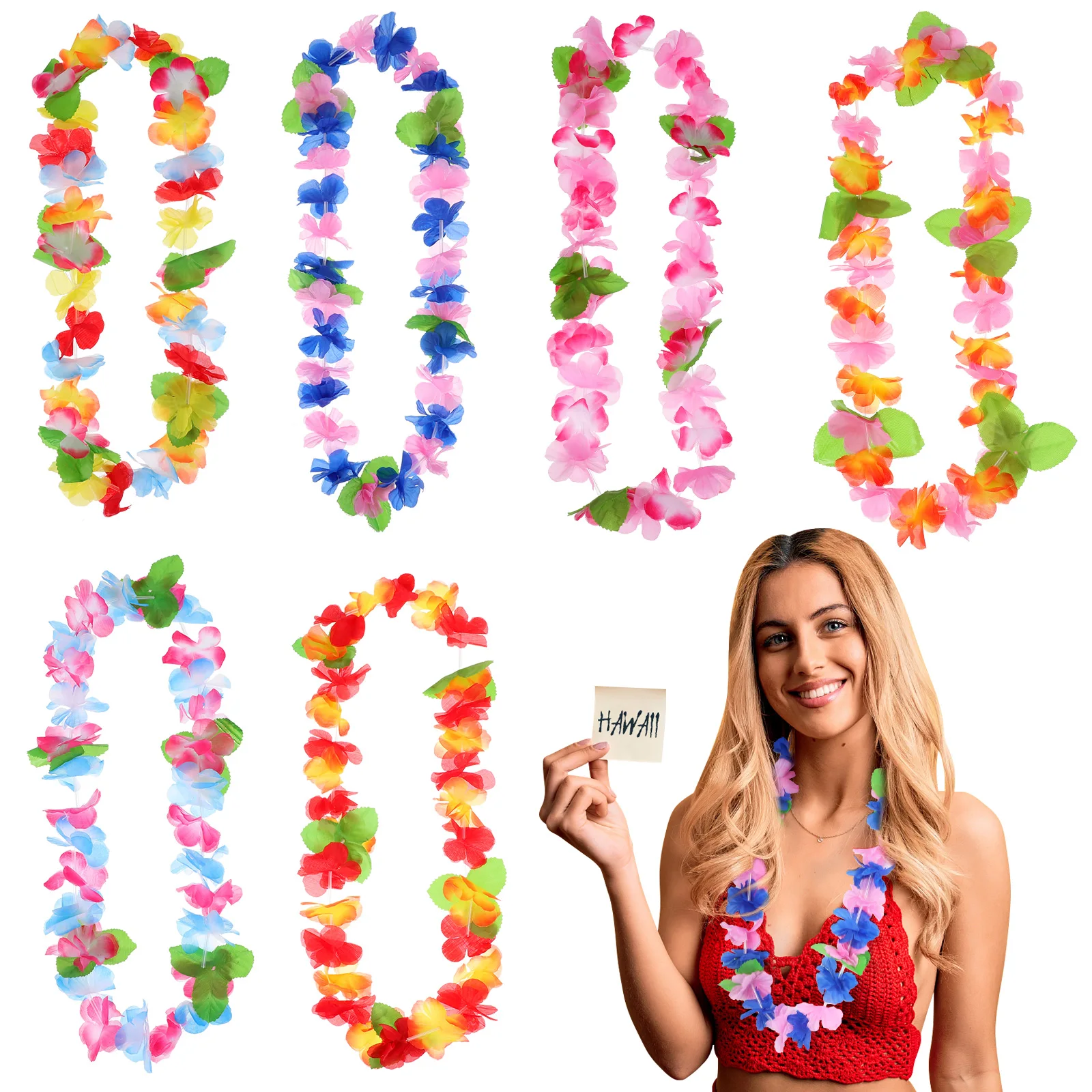 

6 Pcs Garland Set Tropical Party Decorations Hawaiian Flower Necklace Summer Headband Design Luau Favors Child
