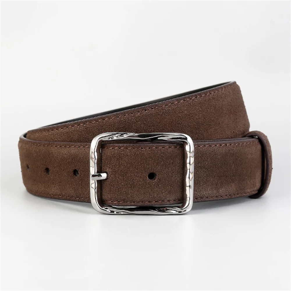Autumn Winter Belt for Women Genuine Leather Silver Buckle Decoration Simple Versatile Suede Belt with Jeans Clothing Accessory