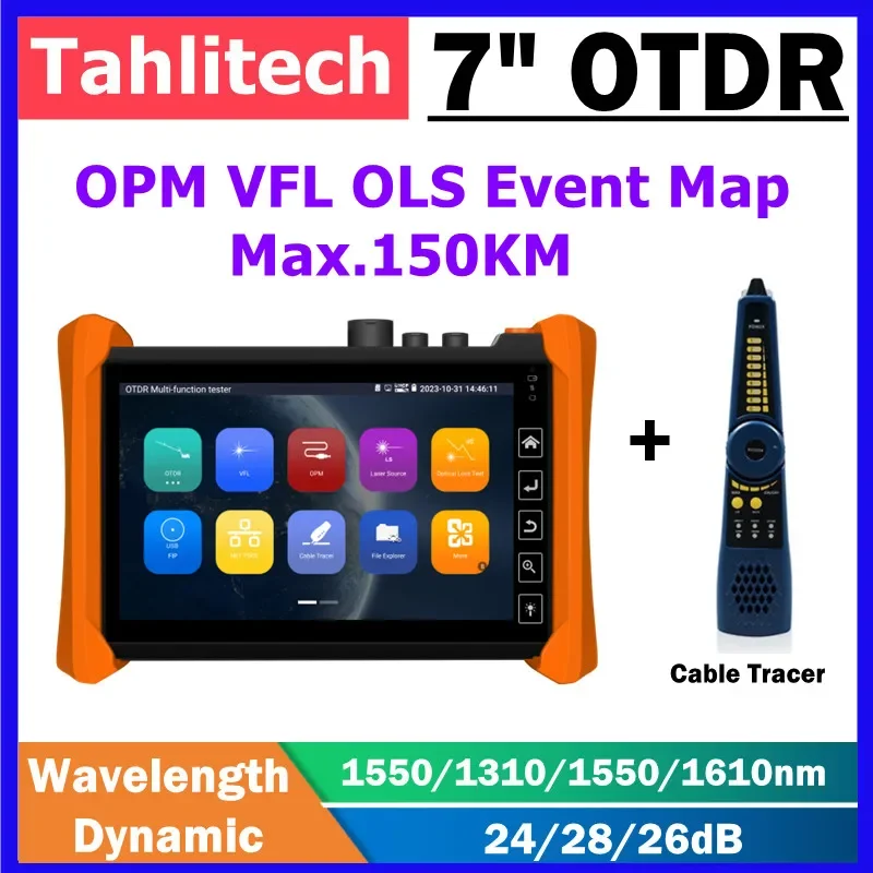 OTDR Auto testing 1310/1550/1610nm 28/26/24dB Fiber Optic VFL OLS OPM Event Map Ethernet Cable Tester 7