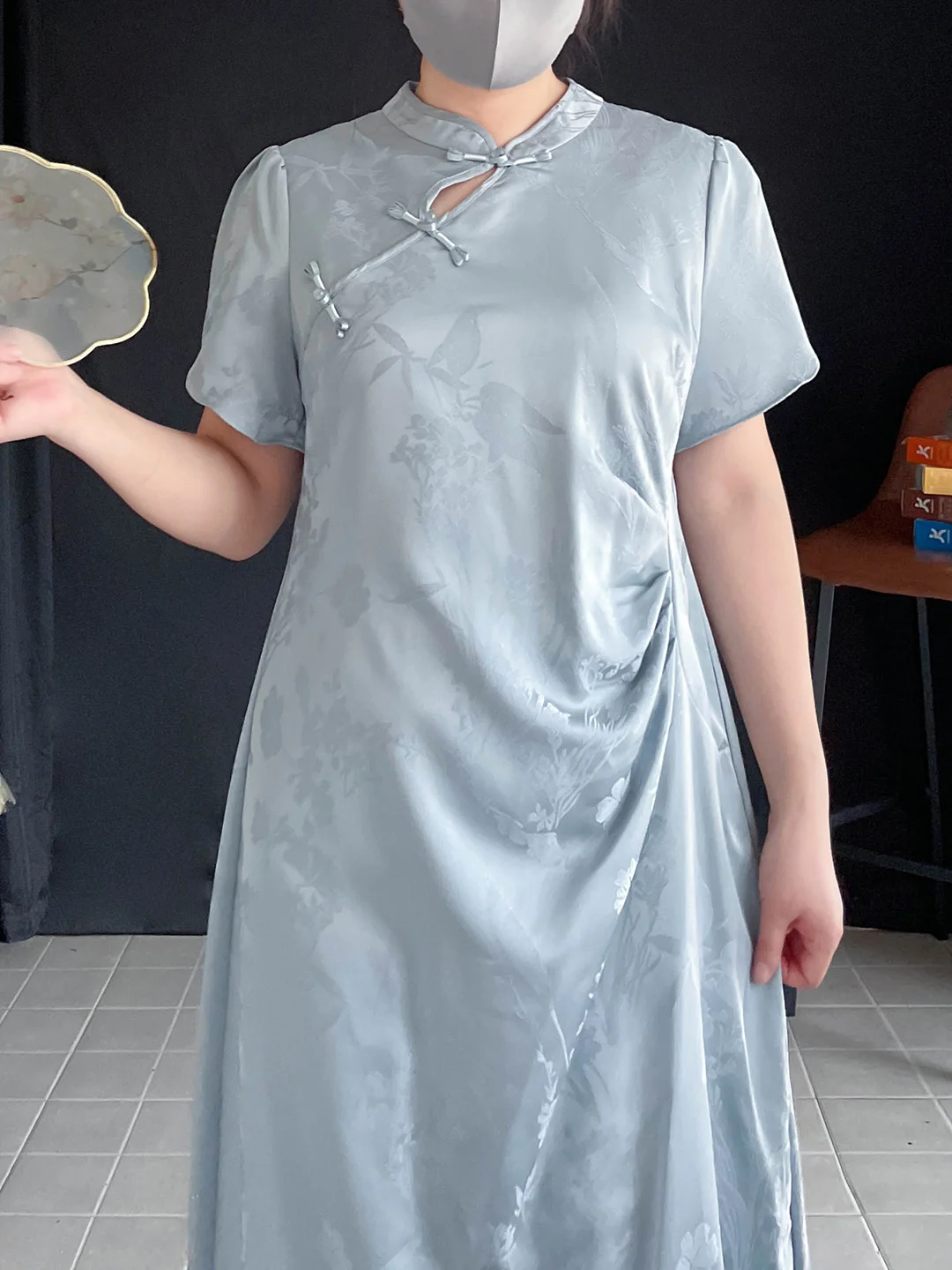 

Платье больших размеров, скрывающее живот, красивое, в новом китайском стиле, А-силуэт, для торжественных случаев, с коротким рукавом, длинное...