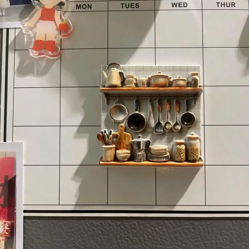 Creative Retro 3D Resin Ornaments Kitchen Scene Refrigerator Magnets Non-Scratch for Home Fridge Decor Gift for Chef
