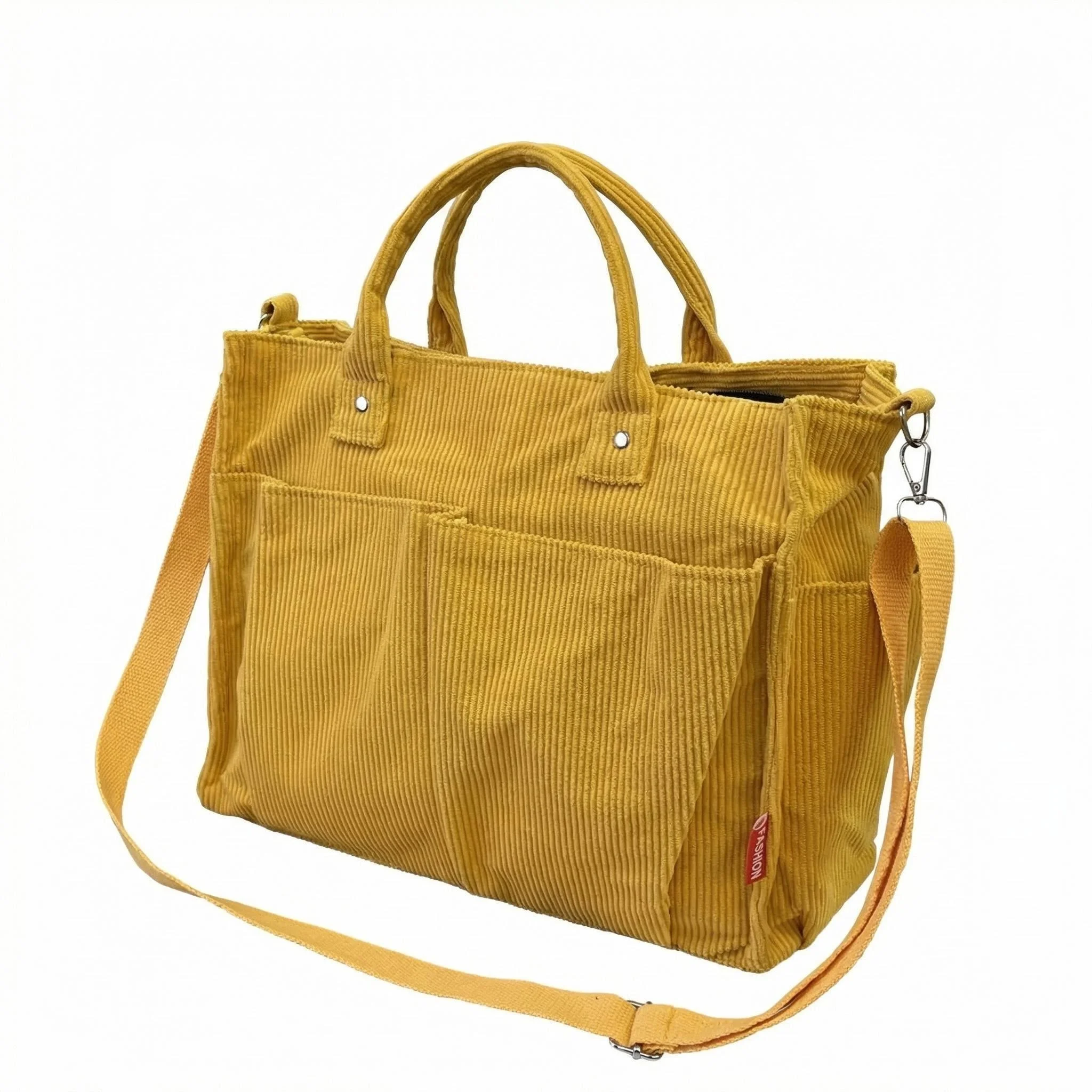 Multi-Pockets Corduroy Crossbody Bags for Women, Thick Canvas Tote Handbags with Handles, Casual Daily Shoulder Bags for Ladies