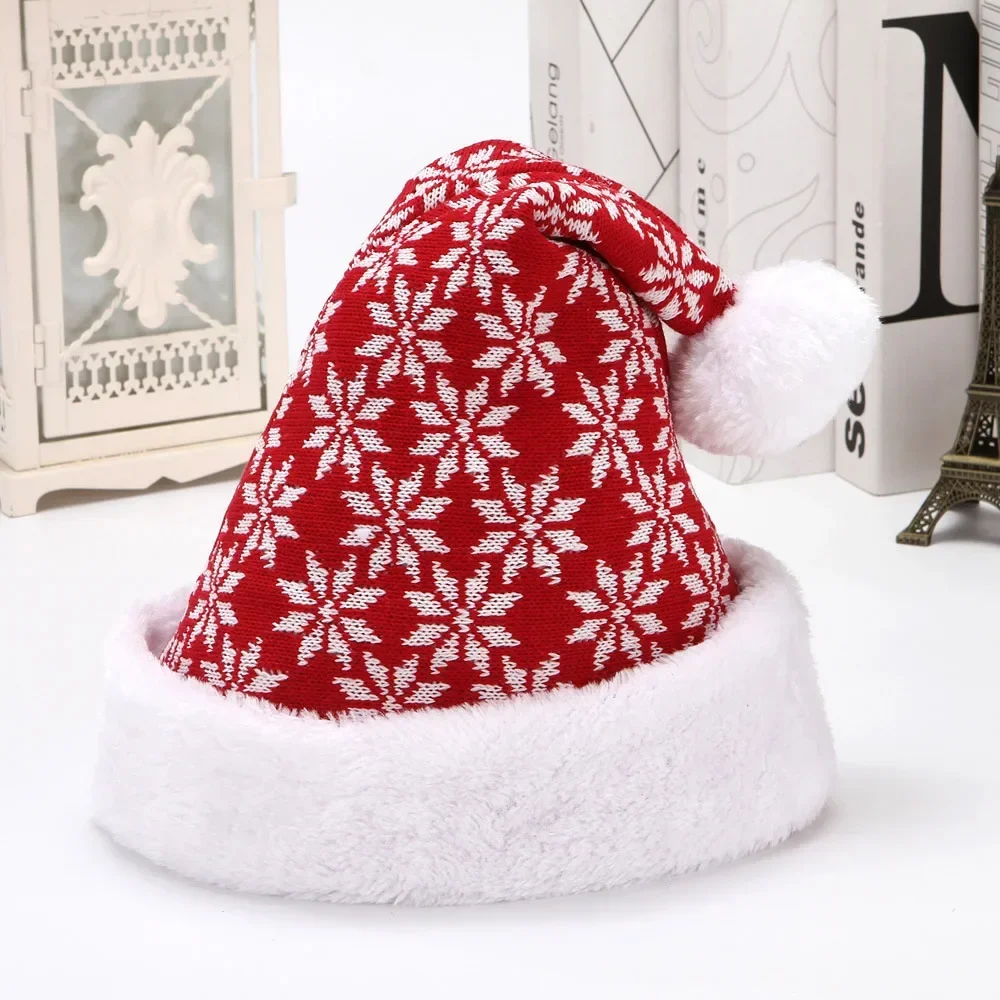 Snowfake Elk Christmas Hat Winter Thicken Knitted Velvet Cloth Adult Christmas Hat Merry Christma Decor Gift Happy New Year 2025