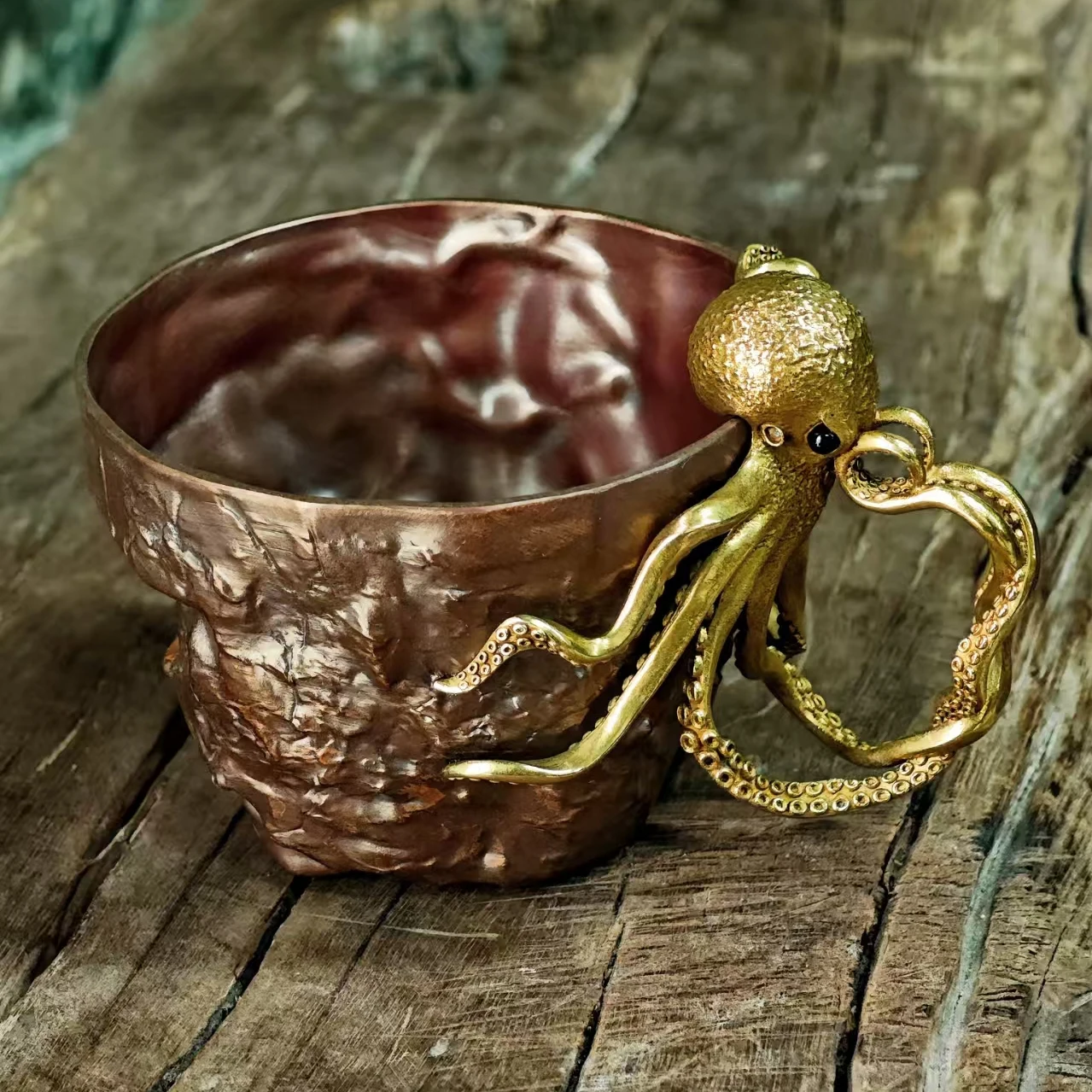 

[Spring Gong] Retro 180ml teacup light luxury niche copper stone pattern cup coffee copper cup high-end creative ornament